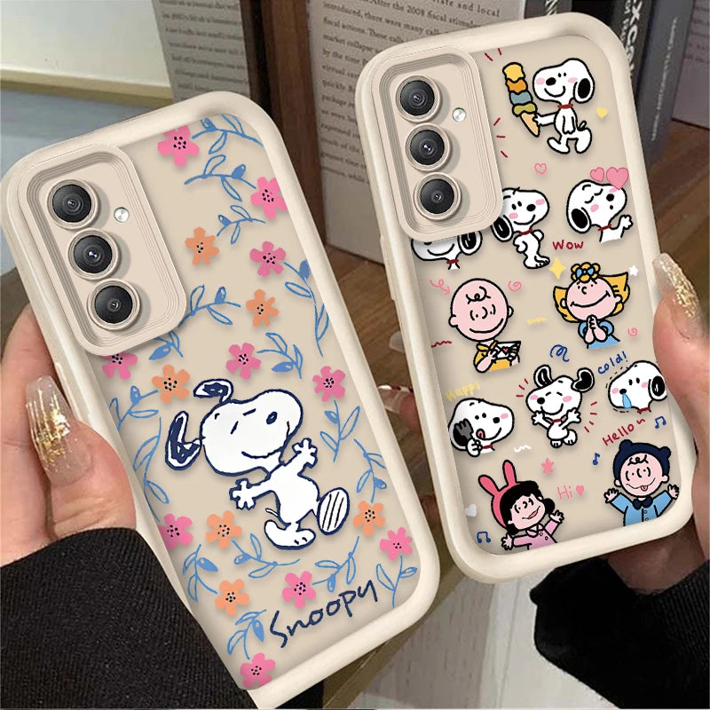 Lovely S-Snoopy Flower Case For Samsung Galaxy S25 S24 Ultra S23 S22 Plus S21 FE A36 A56 A26 A16 A06 A15 A25 A35 A55 5G Cover