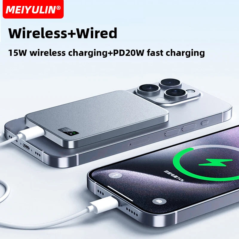 10000mAh Thin Magnetic Wireless Power Bank 5000mAh Portable USB C Fast Charging External Battery for iPhone 16 15 Samsung Xiaomi