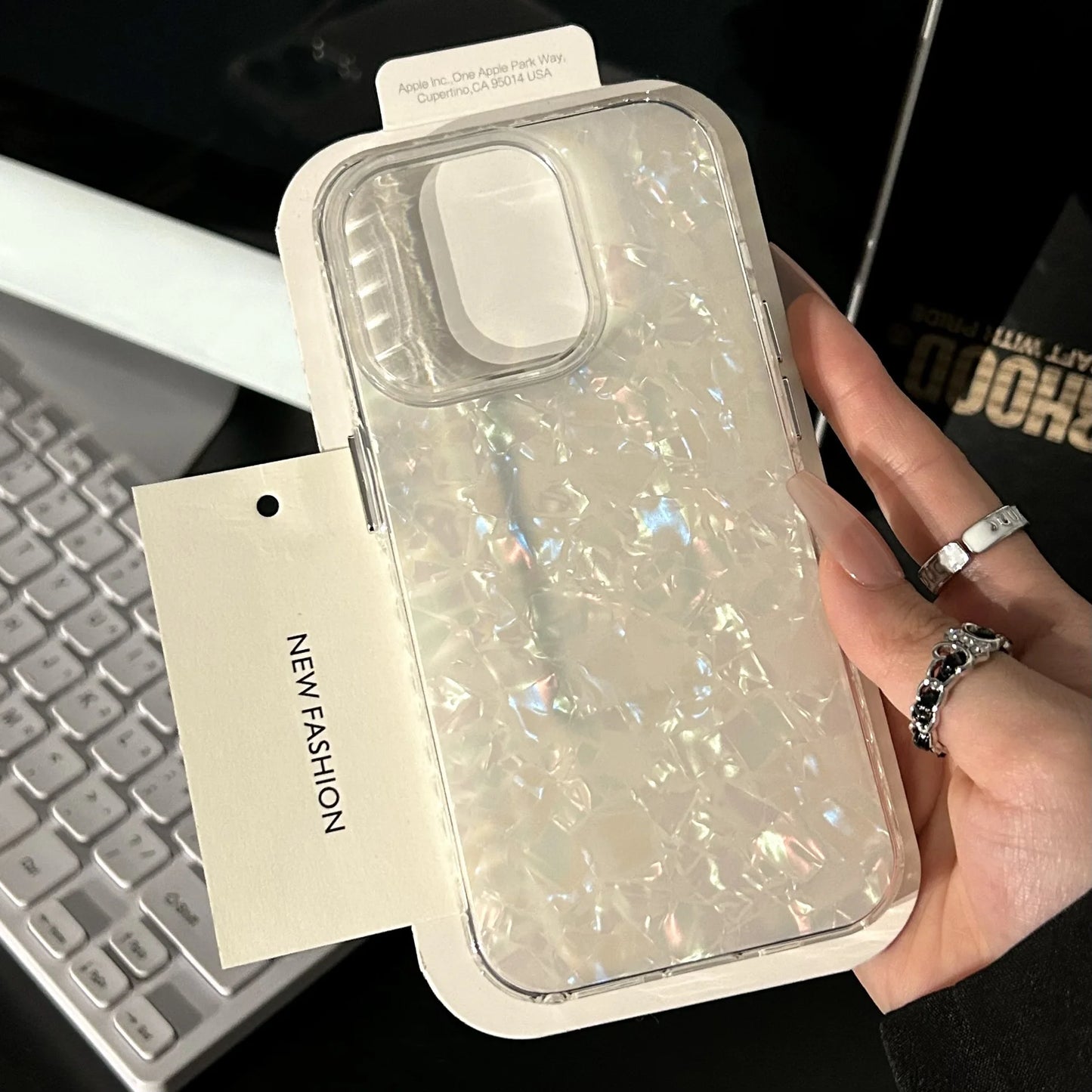 Luxury Glitter Shell Pattern Laser Phone Case For iPhone 17 Air 11 12 13 14 15 16 Pro Max X XR XS Plus Soft IMD Shockproof Cover
