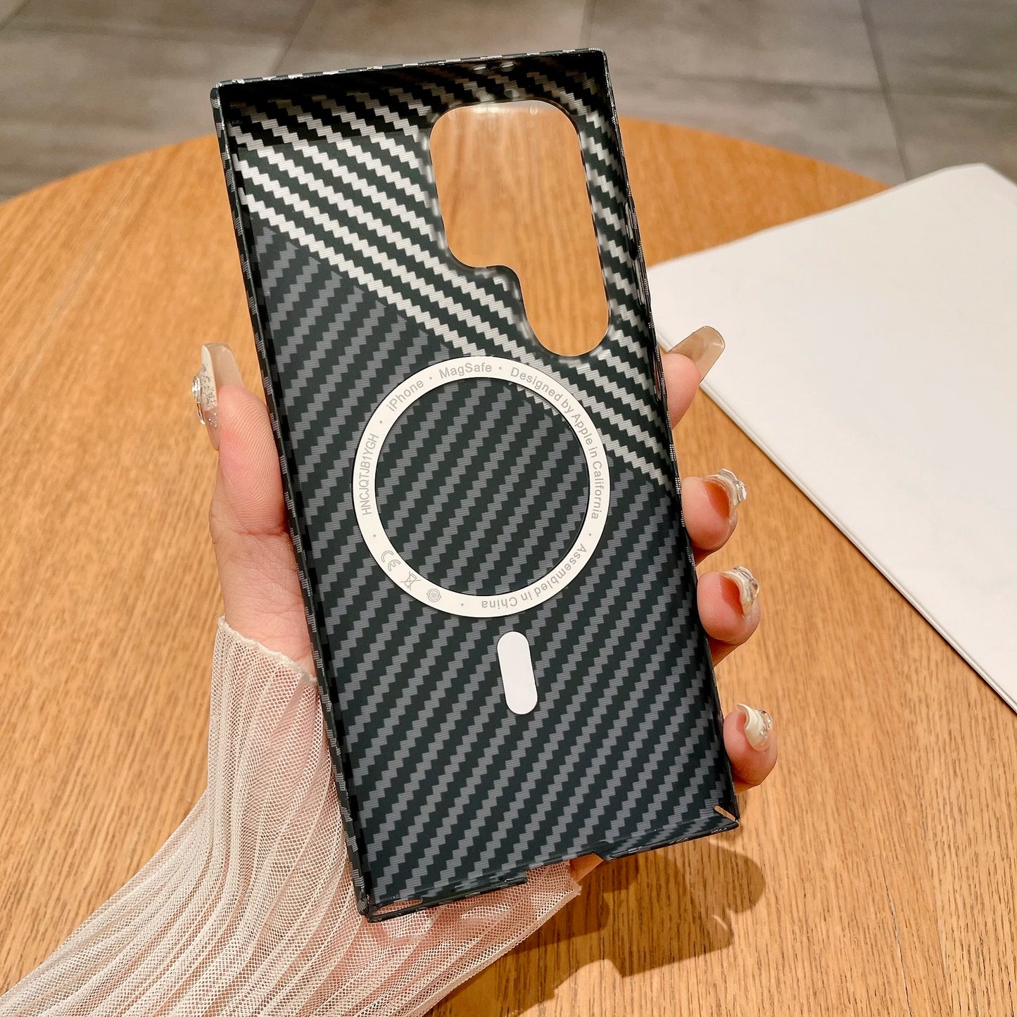 Carbon Fiber Texture Armor Magnetic For Magsafe Case For Samsung S25 S24 S23 S22 Note 20 Ultra 10 Plus A56 A16 A55 Hard PC Cover