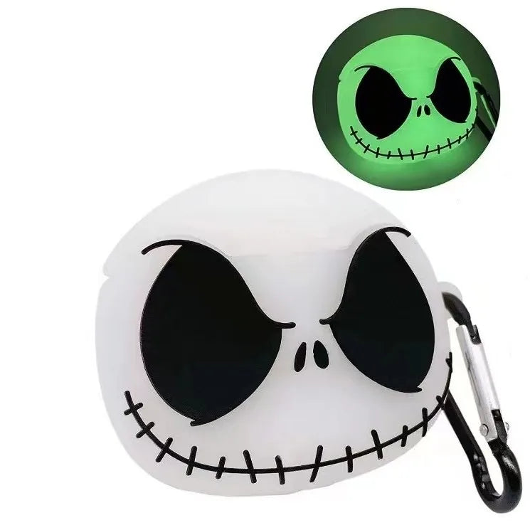 For Airpods 4 Case with Cleaning Pen,3D Skull Silicone Protective Earphone Cover for Airpods Pro 2 Case Glow in The Dark