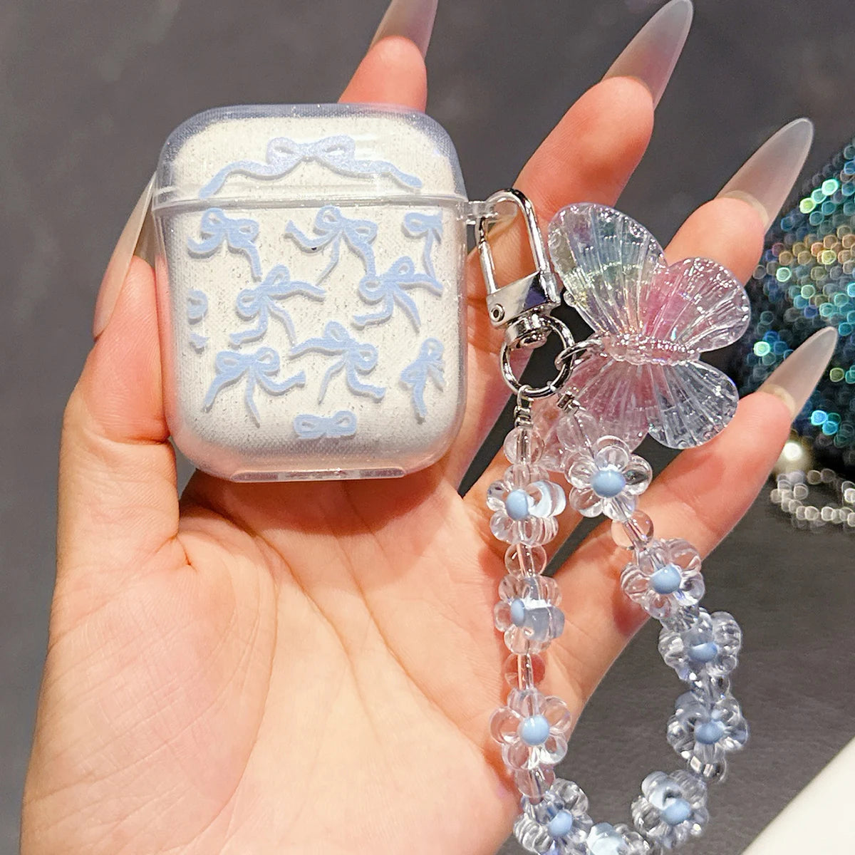 Sparkling blue butterfly print suitable for Apple airpods pro 2nd 4 generation Bluetooth earphone case 1/2/3 protective case box
