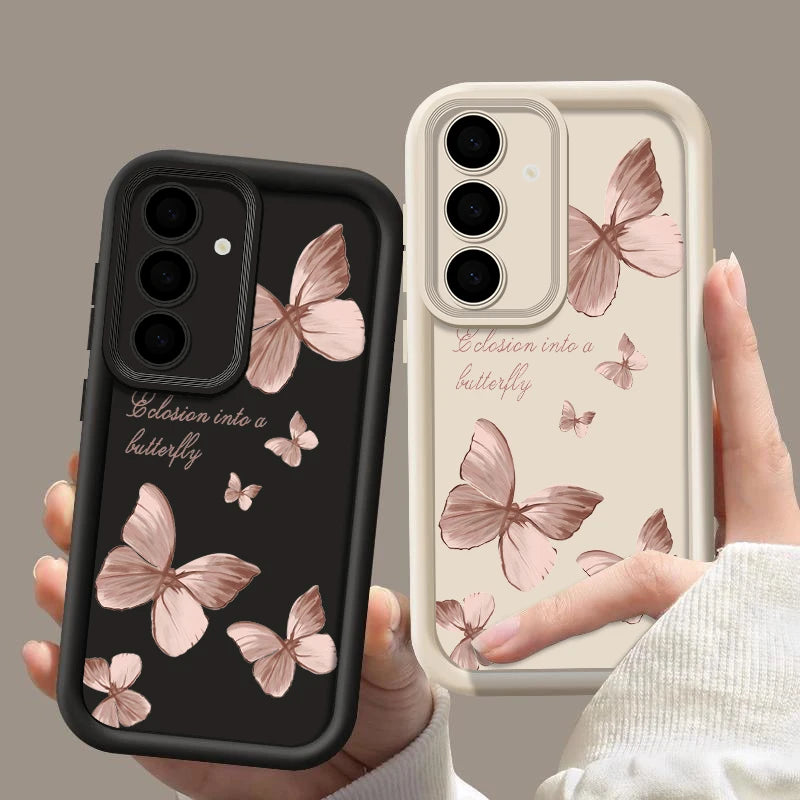 Gold Butterfly Soft TPU Case For Samsung Galaxy A55 A17 A54 A15 A56 A16 A35 A25 5G S25 S24 S23 S22 Ultra Plus S23 FE Phone Cover