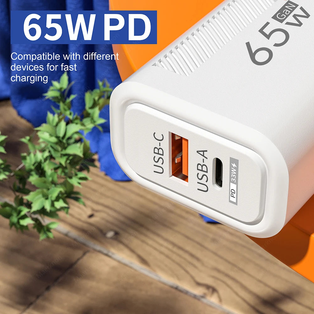 USB C GaN Charger 65W QC3.0 Fast Charging Phone Charger Adapter For iPhone Samsung Xiaomi Quick Charging EU/US Plug Wall Charger