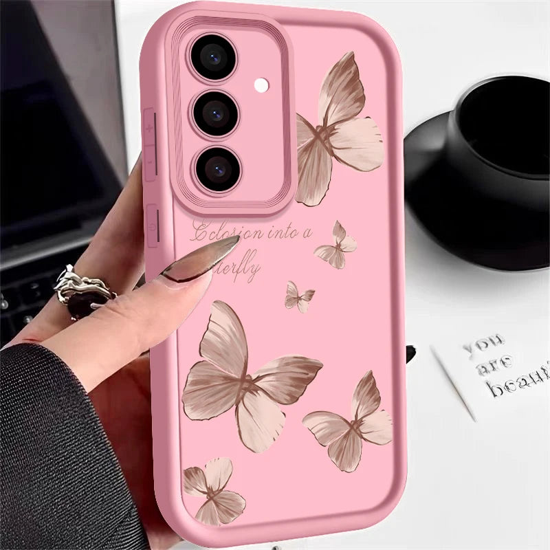 Gold Butterfly Soft TPU Case For Samsung Galaxy A55 A17 A54 A15 A56 A16 A35 A25 5G S25 S24 S23 S22 Ultra Plus S23 FE Phone Cover