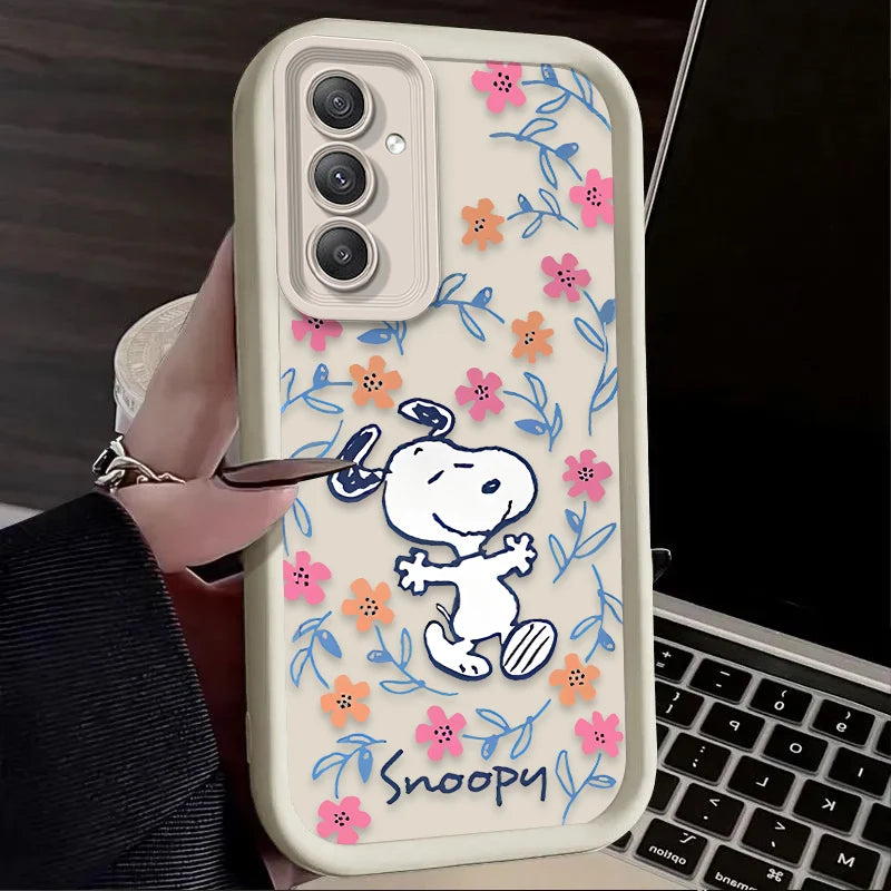 Lovely S-Snoopy Flower Case For Samsung Galaxy S25 S24 Ultra S23 S22 Plus S21 FE A36 A56 A26 A16 A06 A15 A25 A35 A55 5G Cover