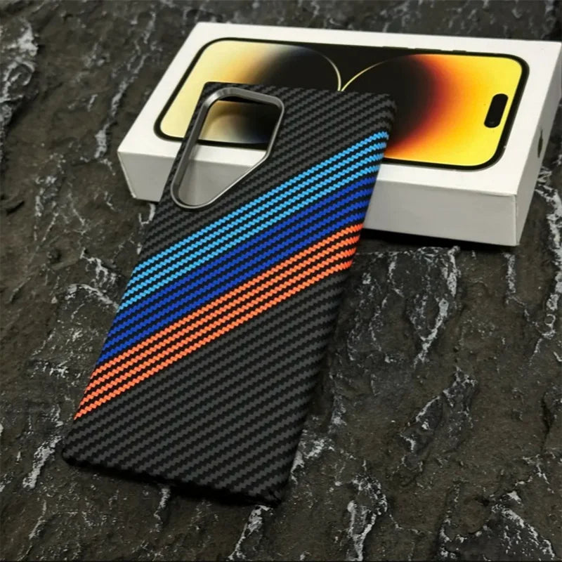 Luxury Carbon Fiber Wireless Charging Magsafe Case for Samsung Galaxy S25 S23 S24 Ultra Plus Alloy Lens Protection Hard Cover
