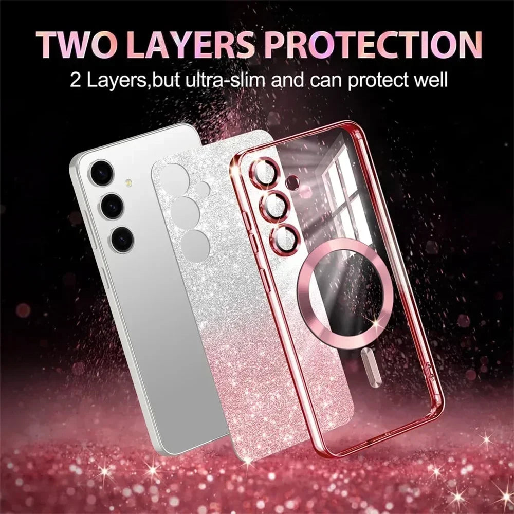 Sparkle Cover For Samsung Galaxy S25 S24 S23 Plus S22 S21 S20 FE S24FE S23FE S21FE S20FE Glitter Note 20 Ultra A56 MagSafe Case