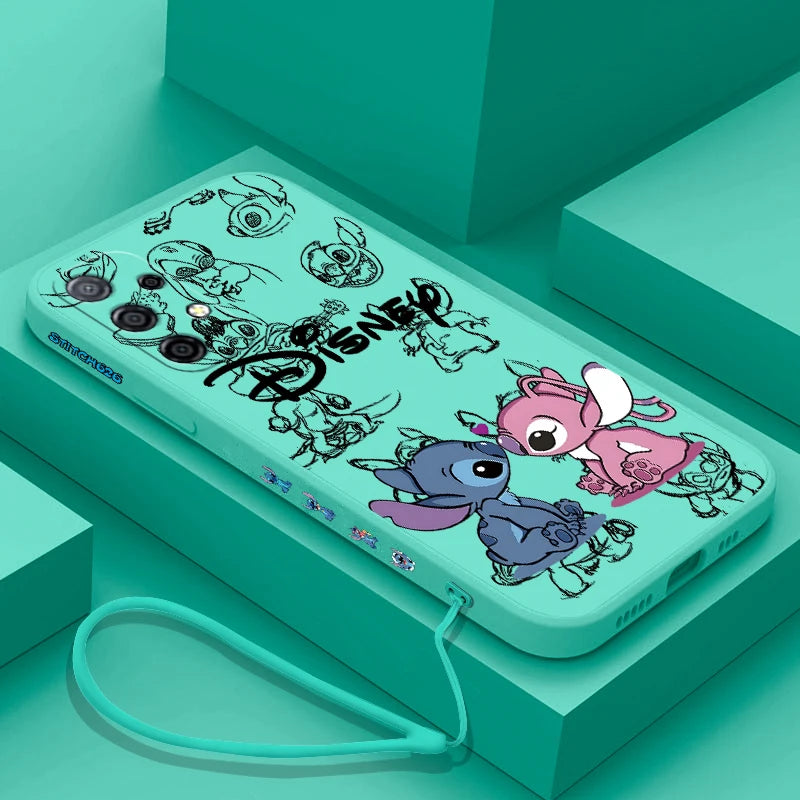 Disney Super Cute Stitch Case For Samsung Galaxy S24 S23 S22 S21 S20 S10 Note 20 Lite Ultra Plus FE 4G 5G Cover With Hand Strap