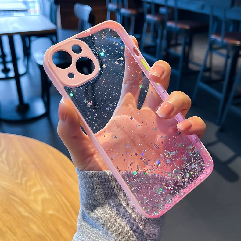 Gradient Bling Glitter Sequins Clear Phone Case For iPhone 16 15 14 Plus 11 12 13 Pro Max XS X XR Shockproof Transparent Cover