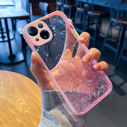 Gradient Bling Glitter Sequins Clear Phone Case For iPhone 16 15 14 Plus 11 12 13 Pro Max XS X XR Shockproof Transparent Cover