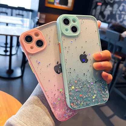 Gradient Bling Glitter Sequins Clear Phone Case For iPhone 16 15 14 Plus 11 12 13 Pro Max XS X XR Shockproof Transparent Cover