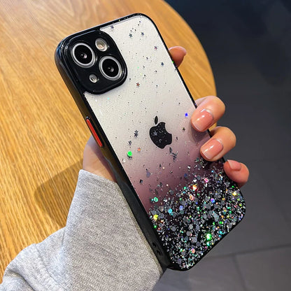 Gradient Bling Glitter Sequins Clear Phone Case For iPhone 16 15 14 Plus 11 12 13 Pro Max XS X XR Shockproof Transparent Cover