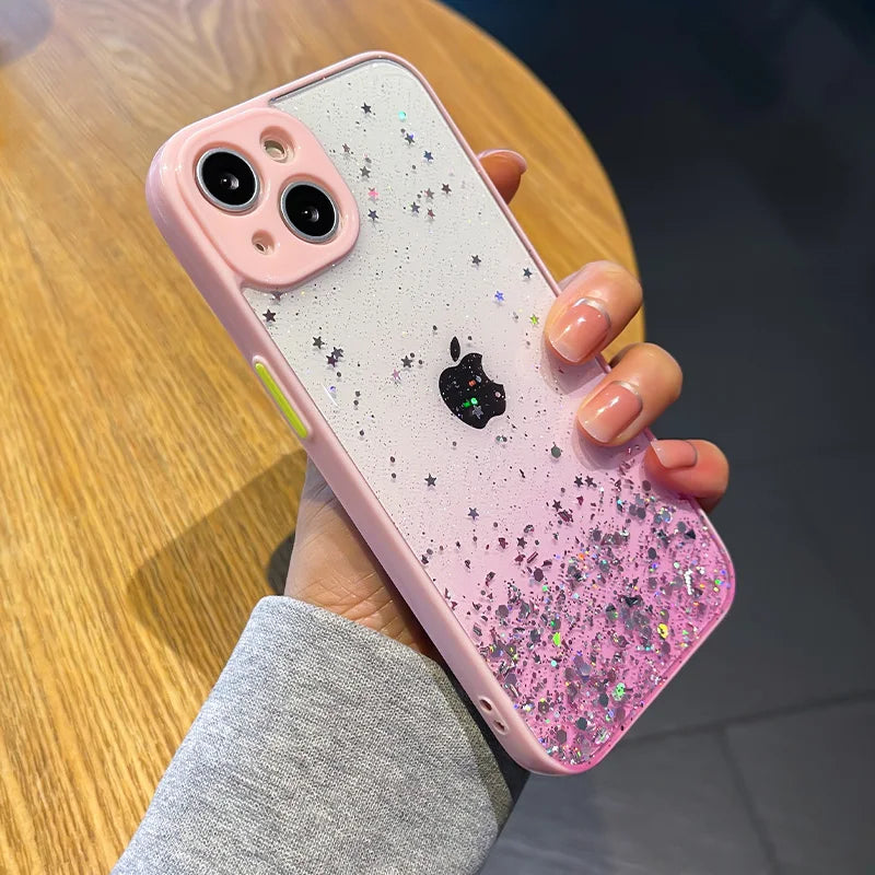 Gradient Bling Glitter Sequins Clear Phone Case For iPhone 16 15 14 Plus 11 12 13 Pro Max XS X XR Shockproof Transparent Cover