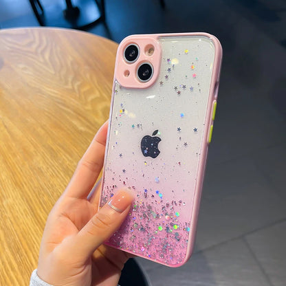Gradient Bling Glitter Sequins Clear Phone Case For iPhone 16 15 14 Plus 11 12 13 Pro Max XS X XR Shockproof Transparent Cover