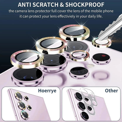Diamond Glitter Lens Glass For Samsung Galaxy S25 Ultra Plus HD Clear Camera Protector For Samsung S24 S23 Metal Ring Lens Film