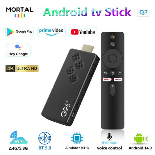 Smart Android TV G96 TV Stick  Android 14 Q2 4K Allwinner Google Voice H313 Wifi6 HDR 10 BT5.0 NETFLIX Games  Media Player Box