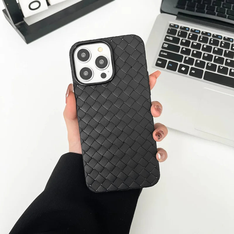 Braided Textured Phone Case for IPhone 17 16E 15 14 12 13 Pro Max Liquid Silicone Knitted Pattern Breathable Cooling Back Cover
