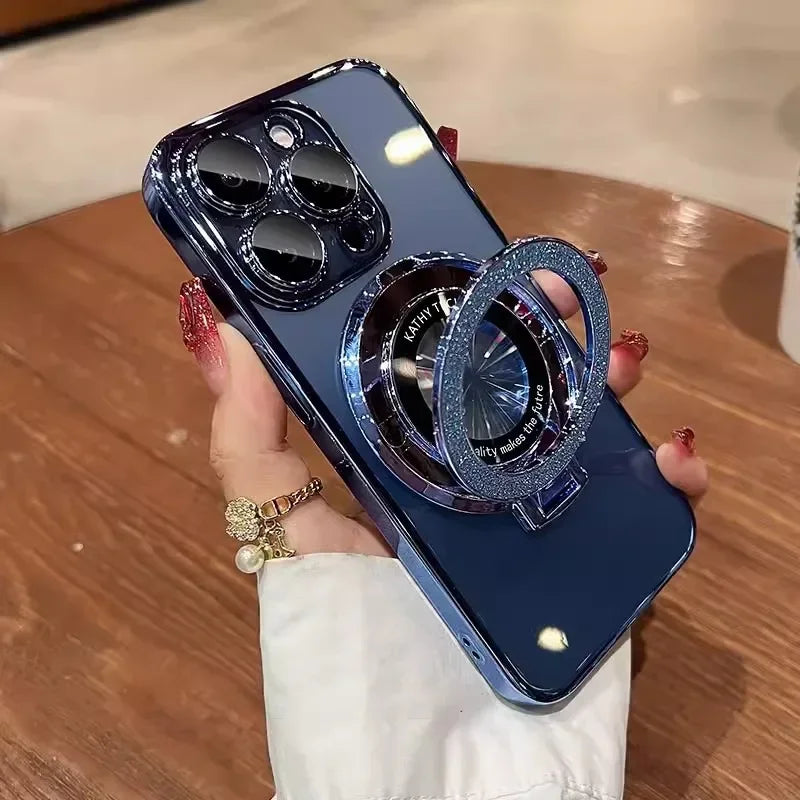 Glitter for Magsafe Bracket Case for iPhone 15 14 13 12 16 17 Pro Max 17 Air 11 16 Plus Magnetic Stand Holder Gradient Cover