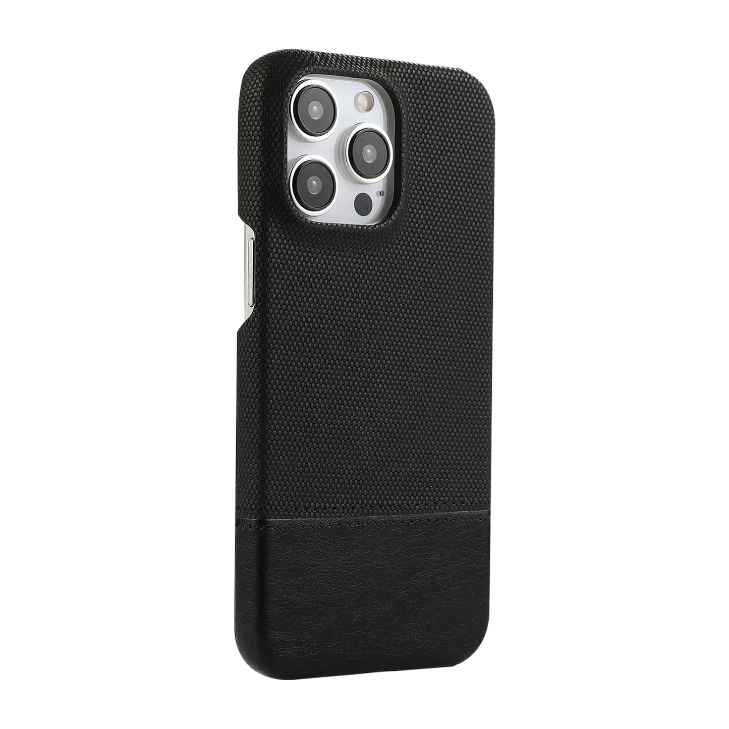 Luxury PU Leather Sew On Nylon Fabric Case For iPhone 16 15 14 13 12 Pro Max Plus Frameless Breathable Non-slip Shockproof Cover