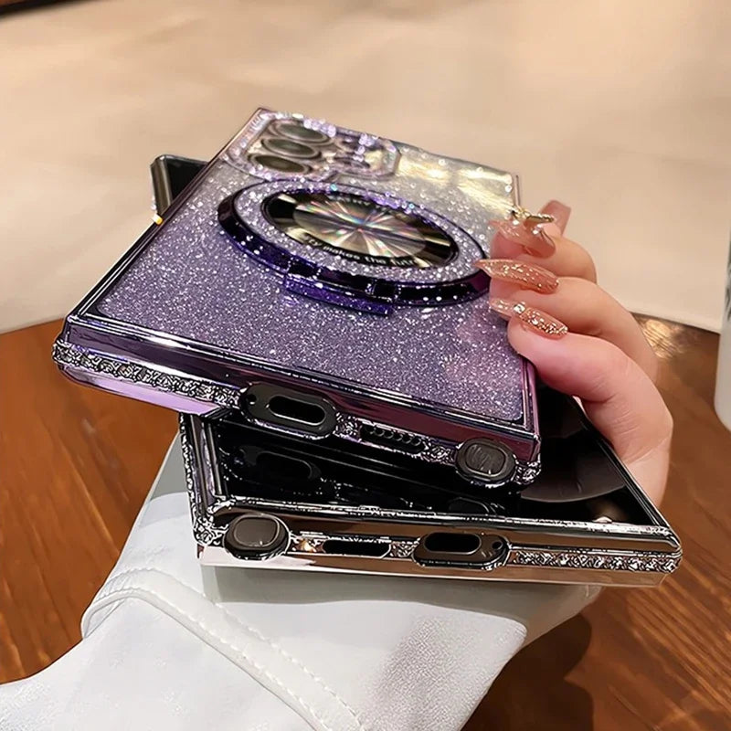 Glitter Diamond for Magsafe Bracket Case for Samsung Galaxy S25 S24 Ultra S23 S22 Plus A55 A35 A25 A24 A15 A16 Stand Bling Cover
