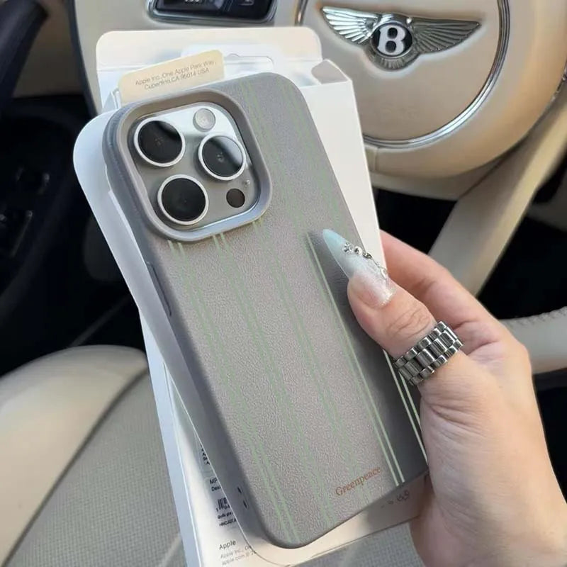 The Green Stripe Lichee Pattern Phone Case For iPhone 17 16 15 14 13 12 11 Pro Max XS X XR 16 Plus 16e Shockproof Silicone Cover
