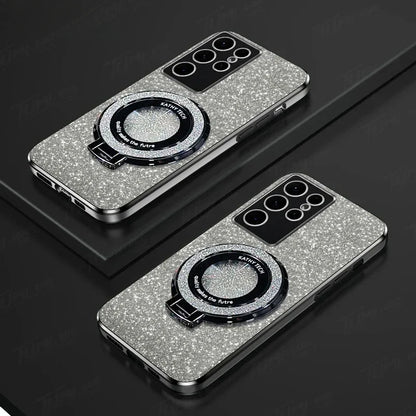 TPU Glitter Magnetic Ring Stand Phone Case For Samsung Galaxy S25 Ultra S24 S23 FE S22 S21 S20 S10 Plus Note 20 Ultra Pro Cover