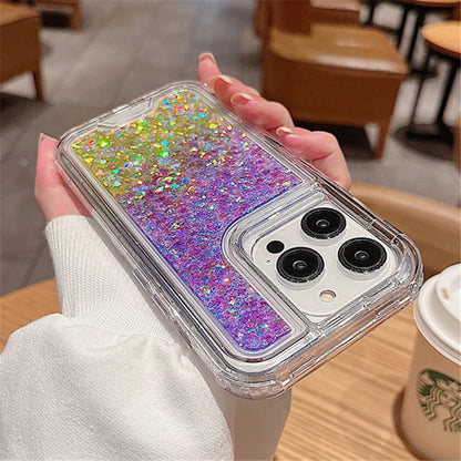 3in1 Gradient Glitter Bling Transparent Phone Case For iPhone 17 16 15 14 11 12 13 Pro Max Plus XR Heavy Shockproof Armor Cover