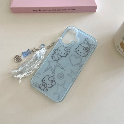 Cat phone case hello kitty With luxury imitation diamonds and glitter for iPhone 16 15 14 13Pro Max bumper Protective Shockproof