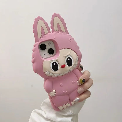 3D Cartoon Kawaii Monster Rabbit Soft Silicone Phone Case For iPhone 16 15 14 Plus 13 12 11 Pro Max 16promax With Lanyard Cover