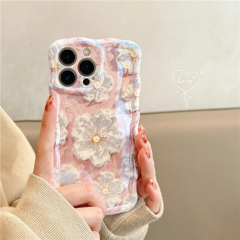 Luxury Laser Flowers Glitter iPhone Case For iPhone 17 Air 16 Pro Max 15 14 13 12 11 Plus Fashion Soft Silicone Shockproof Cover
