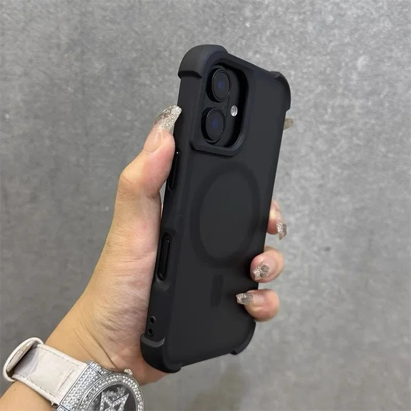 Magnetic Luxury Matte Fall prevention  Armor Shockproof Case For iPhone 15 14 13 12 16 Pro Max Wireless Charge For Magsafe Cover