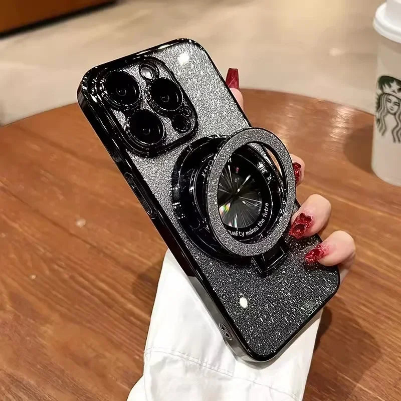 Glitter for Magsafe Bracket Case for iPhone 15 14 13 12 16 17 Pro Max 17 Air 11 16 Plus Magnetic Stand Holder Gradient Cover