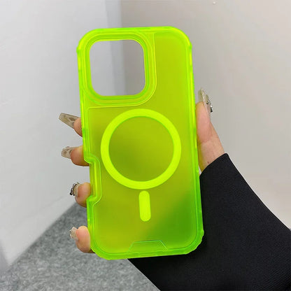 Neon Color Bumper Shockproof MagSafe Phone Case For iPhone 16 16pro max 14 15 Pro 13 11 12 Wireless Charging Frosted Armor Cover