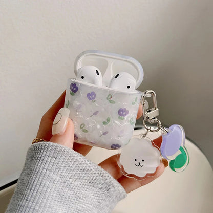 Wireless Bluetooth Case For AirPods1/2/4/3 AirPods pro pro2 Soft Flower Pattern Earphone Cover With Cute Lamb Tulip Key Chain