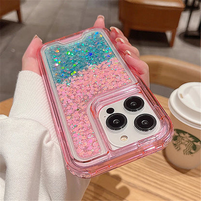 3in1 Gradient Glitter Bling Transparent Phone Case For iPhone 17 16 15 14 11 12 13 Pro Max Plus XR Heavy Shockproof Armor Cover