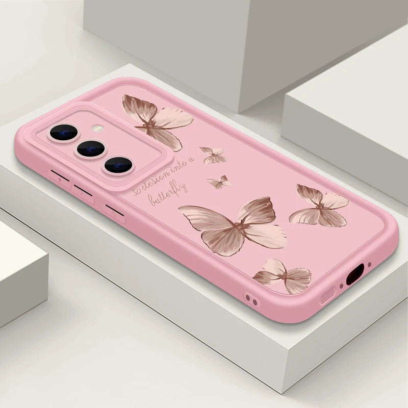 Gold Butterfly Soft TPU Case For Samsung Galaxy A55 A17 A54 A15 A56 A16 A35 A25 5G S25 S24 S23 S22 Ultra Plus S23 FE Phone Cover