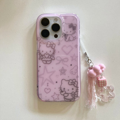 Cat phone case hello kitty With luxury imitation diamonds and glitter for iPhone 16 15 14 13Pro Max bumper Protective Shockproof