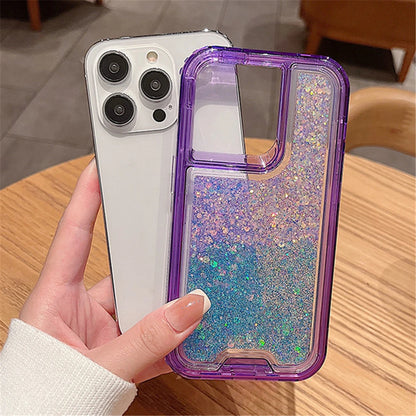 3in1 Gradient Glitter Bling Transparent Phone Case For iPhone 17 16 15 14 11 12 13 Pro Max Plus XR Heavy Shockproof Armor Cover