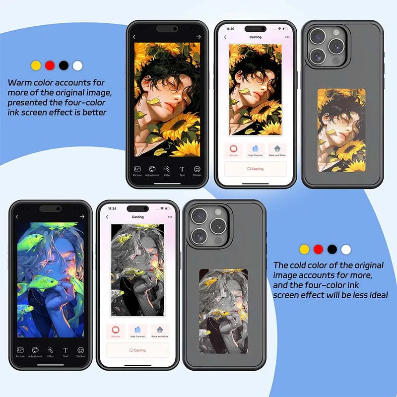 Premium NFC E-Ink Screen Phone Case – Customizable DIY Smart Cover for iPhone 13/14/15/16 Pro