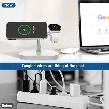 Desktop 3 IN 1 Magnetic Phone Wireless Charger For Magsafe iPhone 16 15 14 13 12 Samsung Apple/Galaxy Watch Fast Charging Dock