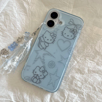 Cat phone case hello kitty With luxury imitation diamonds and glitter for iPhone 16 15 14 13Pro Max bumper Protective Shockproof