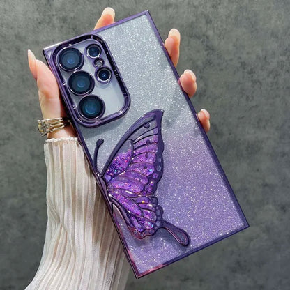 3D Glitter Butterfly Case for Samsung Galaxy S25 S24 S23 Plus Ultra FE A56 A36 A16 A06 A55 35 25 15 05S Clear Electroplate Cover