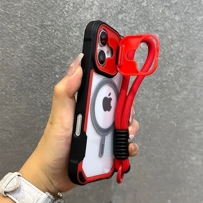 Luxury Magsafe Transparent With Lanyard Phone Case For iPhone 11 12 13 14 15 16 Pro Max Plus Magnetic Bumper Back Cover
