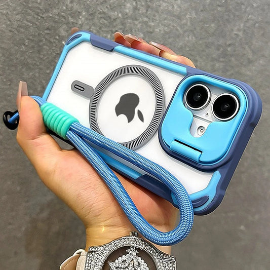 Luxury Magsafe Transparent With Lanyard Phone Case For iPhone 11 12 13 14 15 16 Pro Max Plus Magnetic Bumper Back Cover
