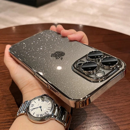 Luxury Glitter Transparent  PC Plating Case for iPhone 17 16 15 14 Pro Max Plus 13 11 12 Bling Clear Shockproof Ultra Slim Cover