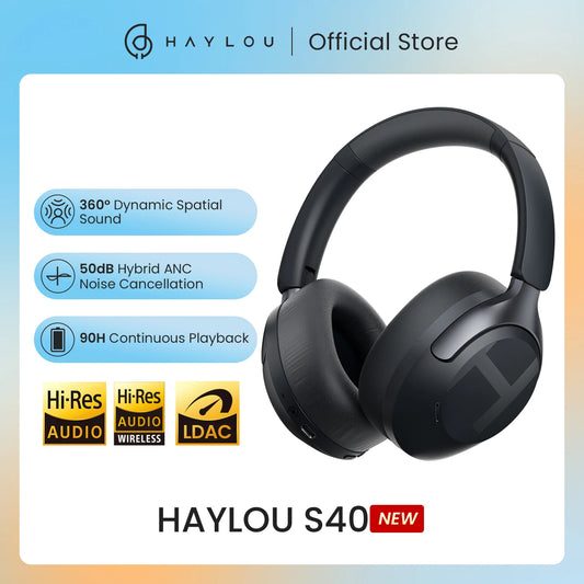 HAYLOU S40 ANC Wireless Headphone 50dB Noise Canceling Hi-Res 3D Spatial Audio Earphone with LDAC Bluetooth 6.0 Over Ear Headset