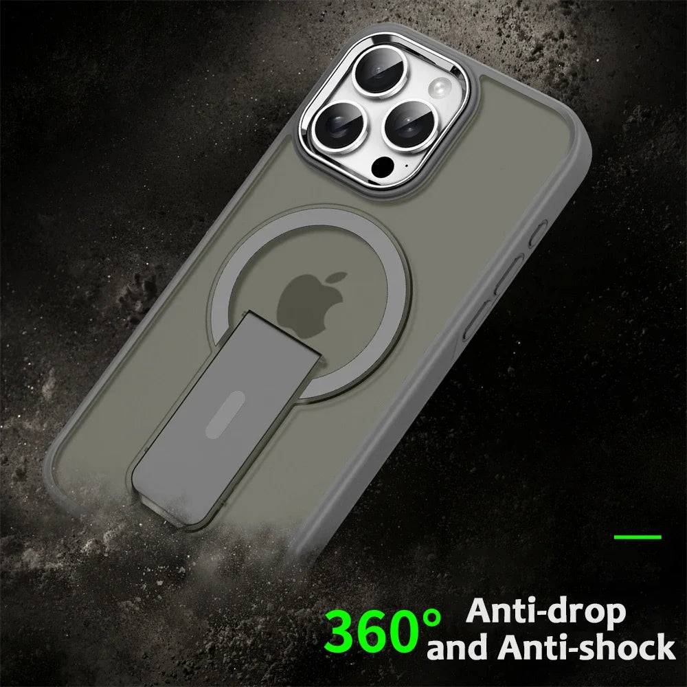 Luxury For Magsafe Folding Stand Magnetic Phone Case For iPhone 16 15 14 13 12 17 Pro Max Plus Matte Translucent Back Cover Caps