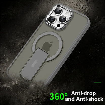 Luxury For Magsafe Folding Stand Magnetic Phone Case For iPhone 16 15 14 13 12 17 Pro Max Plus Matte Translucent Back Cover Caps