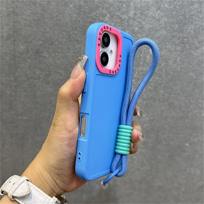 Luxury Wrist Strap Bracelet Lanyard Phone Case For iPhone 15 16 Pro Max 14 13 12 11 X XR XS Collision Color Lens Protector Cover